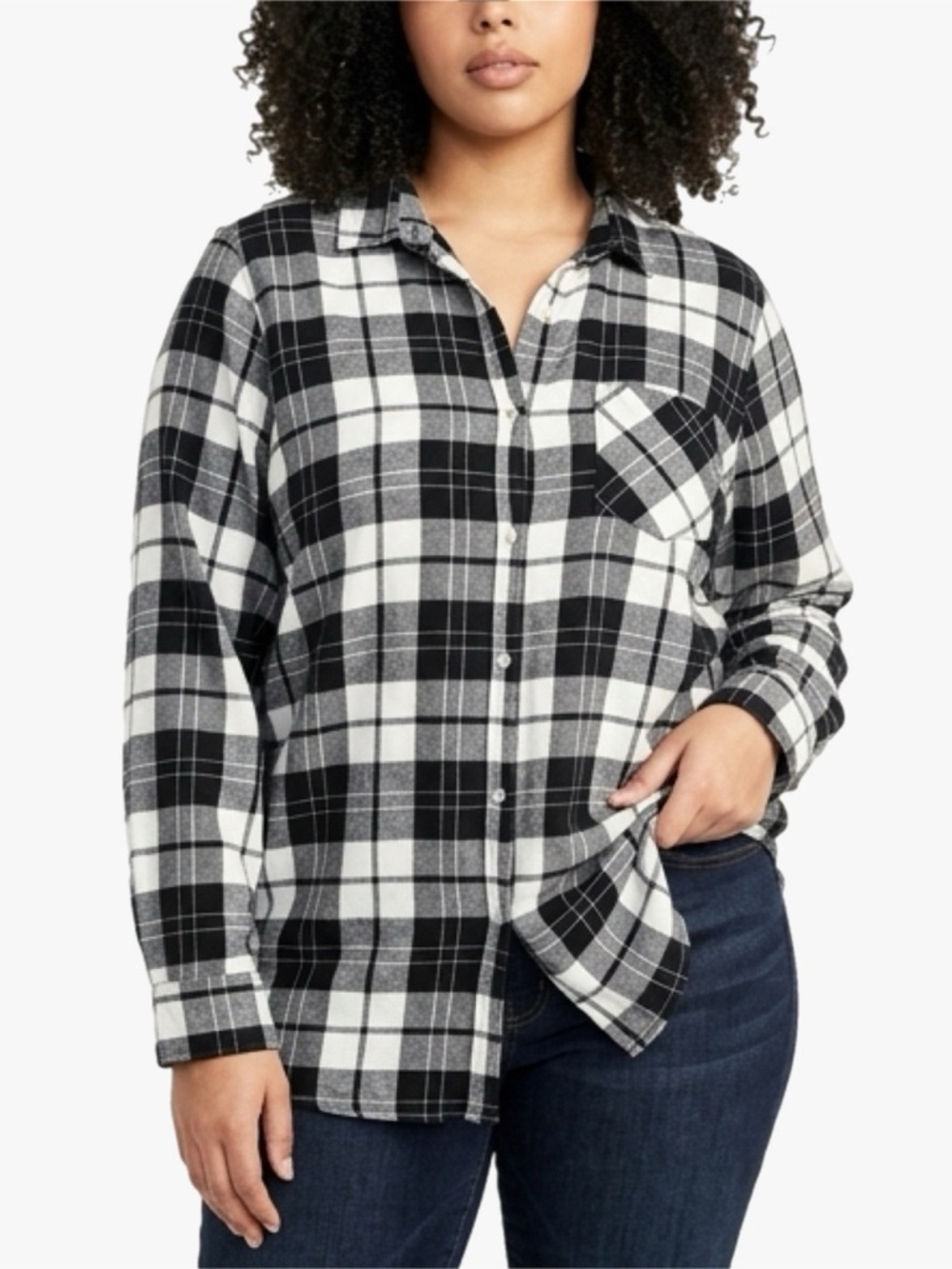 Old Navy Black White Plaid The Tunic Shirt Button Down Flannel Size XL Tall